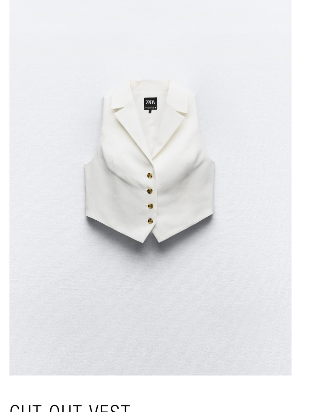 Zara White Sleeveless Linen-Blend Button Vest with Tie Back